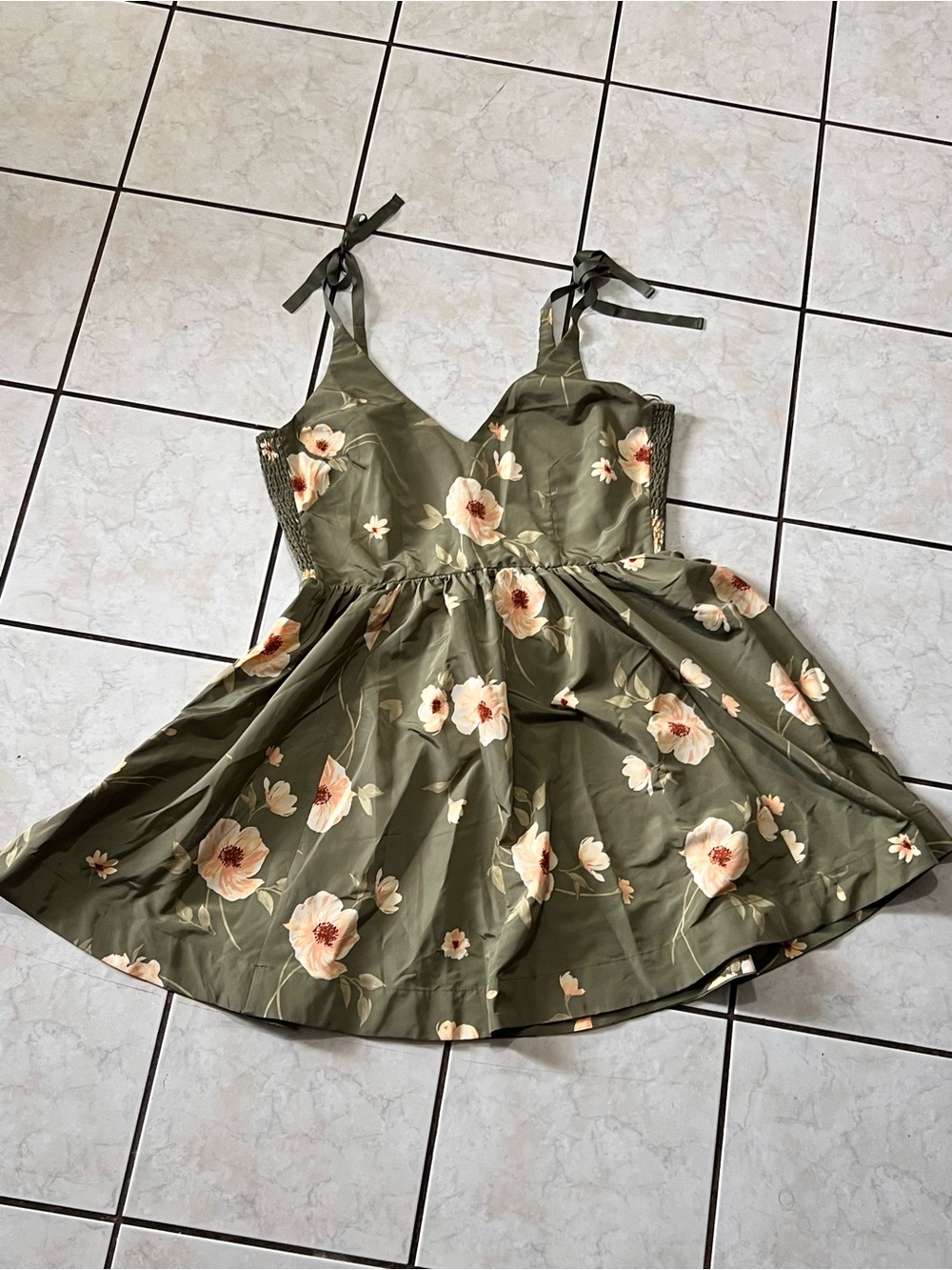 Old Navy Olive Green Floral Tie-Shoulder Sundress Xl